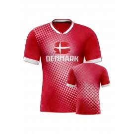Denmark Country Home Soccer Jersey T-shirt, Professional Sports Fabric Women's Creative Pattern Print, As Gifts For Sports Fans