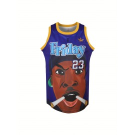 Court Classic, Men's #23 Embroidered Basketball Jersey - Retro 90s Hip Hop Style, Breathable Polyester Tank Top for Training & Competition, Machine Washable - Blue, Sizes S-3XL