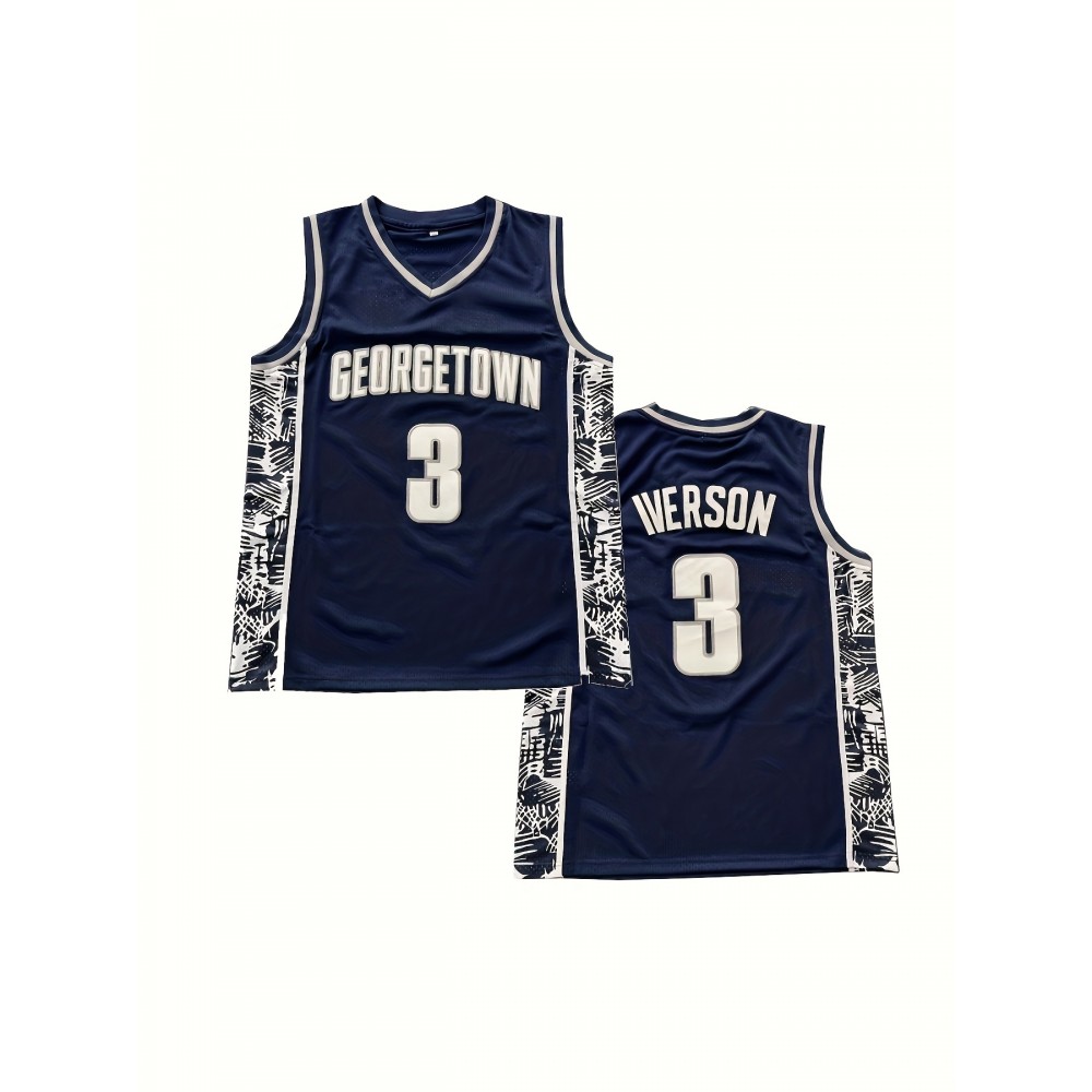 Men's Georgetown #3 Basketball Jersey - Navy Blue with White & Red Accents, V-Neck, Sleeveless, Polyester, Machine Washable - Ideal for Team Sports, Outdoor Activities & All Seasons, Basketball Gifts Men's Georgetown #3 Basketball Jersey - Navy Blue with White & Red Accents, V-Neck, Sleeveless, Polyester, Machine Washable - Ideal for Team Sports, Outdoor Activities & All Seasons, Basketball Gifts