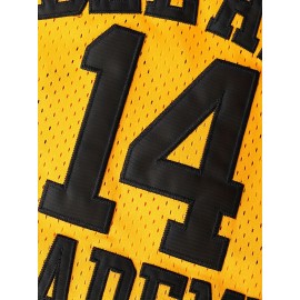 Men's Polyester Basketball Jersey # 14 Yellow V-neck Sports Vest, Breathable And Comfortable, Slightly Elastic Knitted Fabric Suitable for Casual Training, Beach And Weekend Wear, Suitable for Adult Couples S-3XL