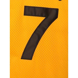Men'S # 7 Yellow Basketball Training Jersey Breathable Mesh Vest V-neck Sleeveless Sports Shirt Suitable For Sports And Casual Wear Size S-3XL