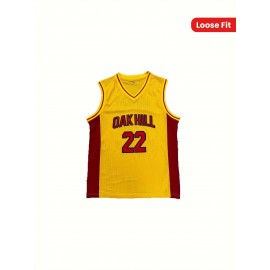 Men'S Oak Hill 22 Sports Jersey, Polyester V-Neck, Slight Stretch Knit Fabric, Loose Fit, for Casual, Running, Training, Hiking, Basketball, Adult & Couple, Universal Fit