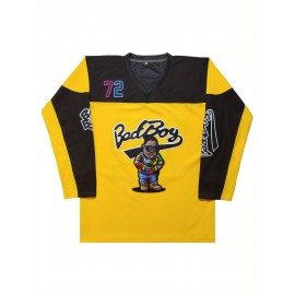 Men's #72 Yellow & Black Ice Hockey Jersey - V-Neck, Short Sleeve, Breathable Sports Uniform for Training & Competition, Polyester, Machine Washable