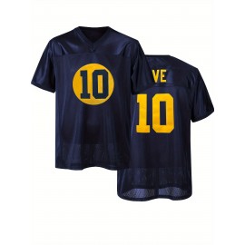 Men's #10 Dark Blue Retro Mesh Embroidery Sport Jersey : V-neck short sleeves Breathable Sports T-shirt For Training Competition