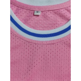 Men's #1 Pink Basketball Jersey with Embroidery, Breathable V-Neck Sleeveless Sports Uniform for Summer Training & Casual Wear