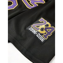 Men's Retro Baseball Jersey - #24 Tribute, Black & Purple Mamba Design, V-Neck, Moisture-Wicking Polyester, Loose Fit for Sports & Casual Wear, Athletic Tribute Shirt | Vneck Sports Top | Easycare Jersey, Best for Christmas