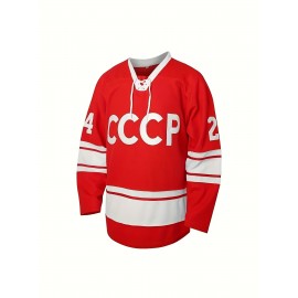 Vladislav Tretiak Sergei Makarov #24 1980 USSR CCCP Russian Hockey Jersey Red
