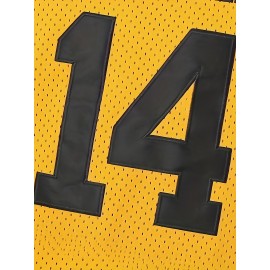 Men's Yellow Basketball Jersey #14 - Breathable Polyester Loose Fit Round Neck Embroidered Design for Sports & Casual Wear - Machine Washable - Ideal for Team Games, Outdoor Activities, and Parties
