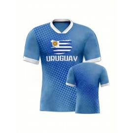 Women's Large Size Professional Sports Fabric Creative Pattern Print Uruguay Home Soccer Jersey T-shirt, Soccer Jersey Flag Uniforms Shirts Breathable And Lightweight, Moisture-Wicking, As Gifts For Sports Fans