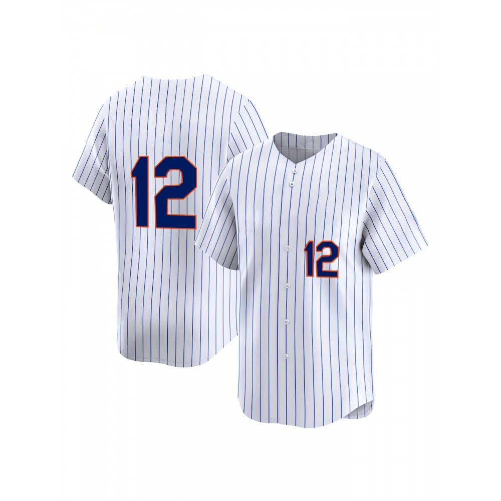 Women's Plus Size New York #12 Baseball Jersey - White & Blue Striped Retro Design, Moisture-Wicking, Breathable Polyester, UV Protection, Fade Resistant, Perfect for Training, Parties & Gifts for Baseball Fans Women's Plus Size New York #12 Baseball Jersey - White & Blue Striped Retro Design, Moisture-Wicking, Breathable Polyester, UV Protection, Fade Resistant, Perfect for Training, Parties & Gifts for Baseball Fans