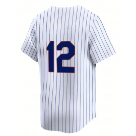 Women's Plus Size New York #12 Baseball Jersey - White & Blue Striped Retro Design, Moisture-Wicking, Breathable Polyester, UV Protection, Fade Resistant, Perfect for Training, Parties & Gifts for Baseball Fans