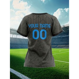Customizable Women'S Plus Size Football Jersey - Personalized Team Name & Number, Breathable Outdoor Sports Shirt with Vibrant Blue & Pink Geometric Design, Perfect for Soccer Fans, Soccer Fan Apparel | Vibrant Jersey Design | Durable Fabric Shirt