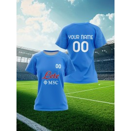 Customizable Women'S Plus Size Football Jersey - Personalized Team Name & Number, Breathable Outdoor Sports Shirt with Vibrant Blue & Pink Geometric Design, Perfect for Soccer Fans, Soccer Fan Apparel | Vibrant Jersey Design | Durable Fabric Shirt