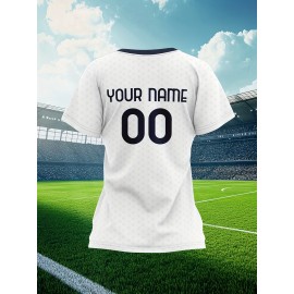 Customizable Women'S Plus Size Football Jersey - Personalized Team Name & Number, Breathable Outdoor Sports Shirt with Vibrant Blue & Pink Geometric Design, Perfect for Soccer Fans, Soccer Fan Apparel | Vibrant Jersey Design | Durable Fabric Shirt
