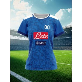 Customizable Women'S Plus Size Football Jersey - Personalized Team Name & Number, Breathable Outdoor Sports Shirt with Vibrant Blue & Pink Geometric Design, Perfect for Soccer Fans, Soccer Fan Apparel | Vibrant Jersey Design | Durable Fabric Shirt