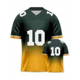 Women's #10 Green Bay -Inspired Jersey - Gradient Green to Yellow, V-Neck, Short Sleeve, Breathable Polyester Shirt, Machine Washable, Perfect for Sports Fans & Casual Wear