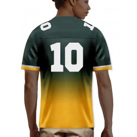 Women's #10 Green Bay -Inspired Jersey - Gradient Green to Yellow, V-Neck, Short Sleeve, Breathable Polyester Shirt, Machine Washable, Perfect for Sports Fans & Casual Wear