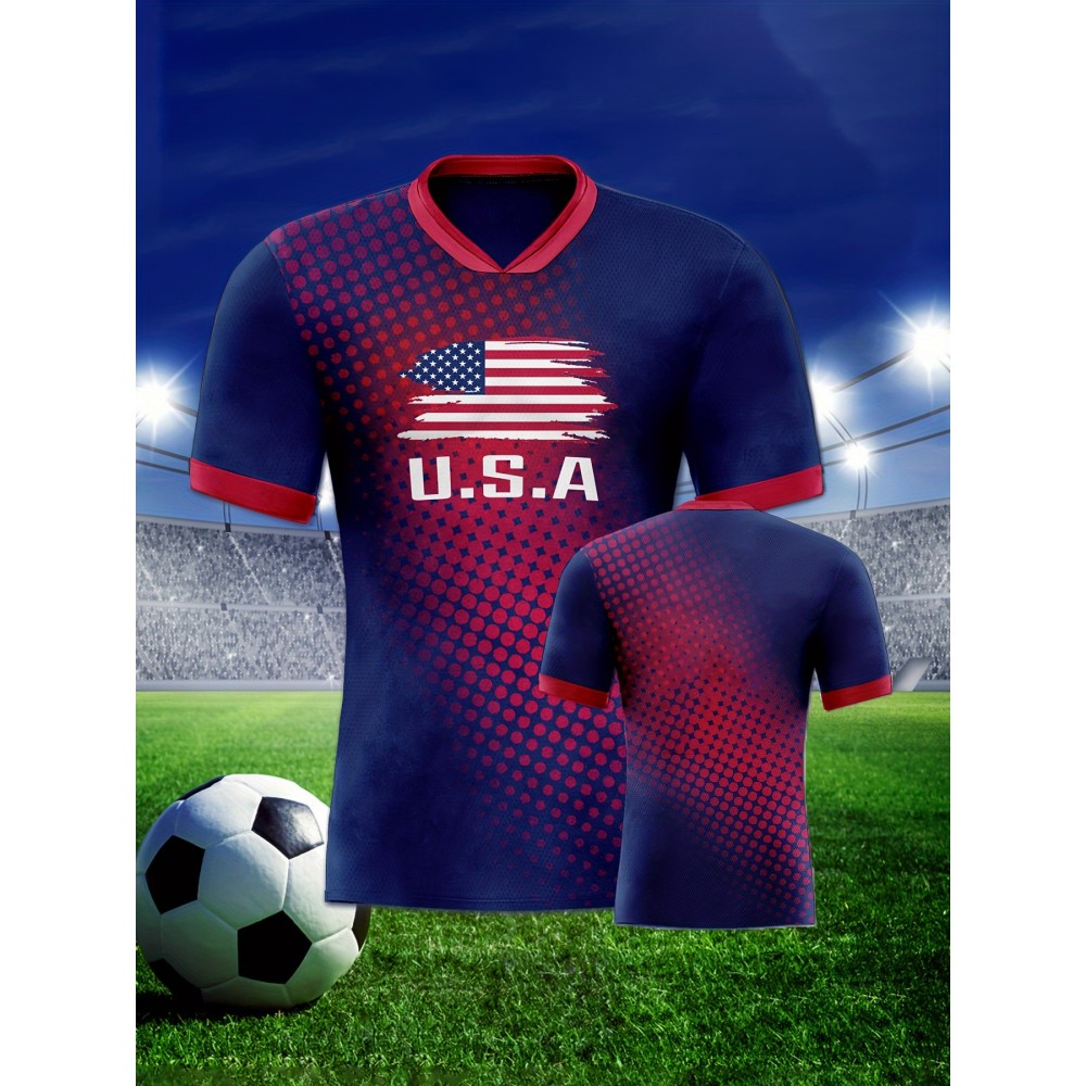USA America Country Home Soccer Jersey T-shirt, Professional Sports Fabric Women's Creative Pattern Print, As Gifts For Sports Fans