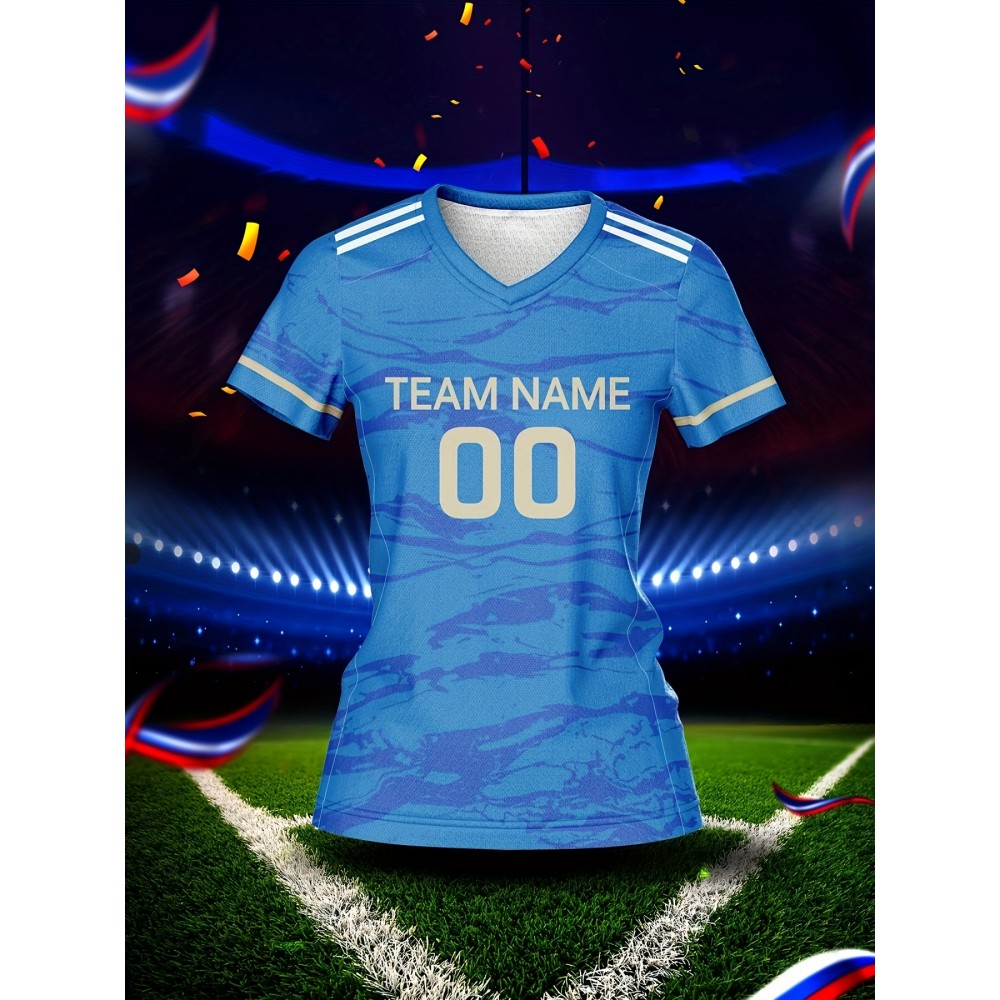 Customizable Women'S V-Neck Football Jersey, Polyester 100%, Quick-Dry Knit Fabric, Regular Length, All Over Print, Slight Stretch, Breathable for Training & Fitness, Spring/Summer/Fall Sports Top Customizable Women'S V-Neck Football Jersey, Polyester 100%, Quick-Dry Knit Fabric, Regular Length, All Over Print, Slight Stretch, Breathable for Training & Fitness, Spring/Summer/Fall Sports Top