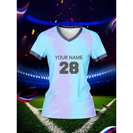 [Customized Football Shirt] Customized Breathable V-Neck Football Shirt Tops | Women's Team Personal Training Sports Fitness Comfortable Quick Drying Daily Leisure