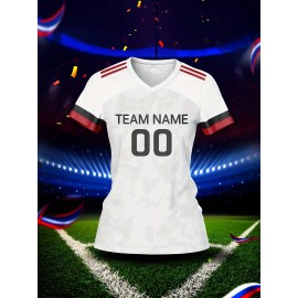 Customizable Women's V-Neck Soccer Jersey - Personalized Name & Number, Breathable Polyester, Quick-Dry Athletic Top for Team Training, Sports Fitness & Casual Wear, Casual Sportswear | Customizable Sports Gear | Smooth Fabric