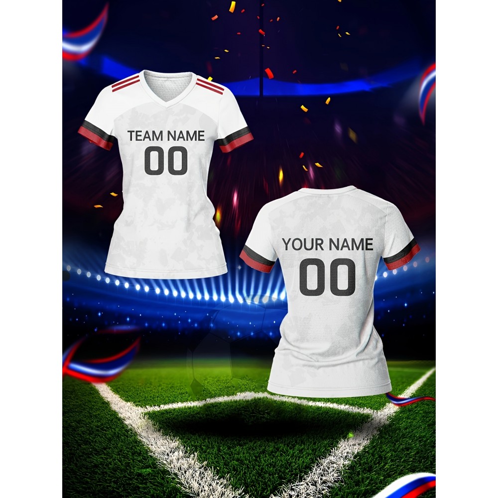Customizable Women's V-Neck Soccer Jersey - Personalized Name & Number, Breathable Polyester, Quick-Dry Athletic Top for Team Training, Sports Fitness & Casual Wear, Casual Sportswear | Customizable Sports Gear | Smooth Fabric Customizable Women's V-Neck Soccer Jersey - Personalized Name & Number, Breathable Polyester, Quick-Dry Athletic Top for Team Training, Sports Fitness & Casual Wear, Casual Sportswear | Customizable Sports Gear | Smooth Fabric