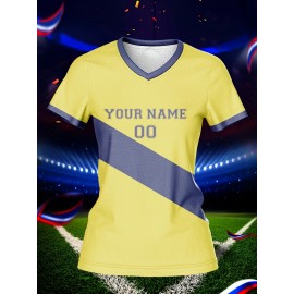 Customized Women'S V-Neck Football Jersey, Polyester 100% Knit Fabric, Quick-Dry Comfort Fit, All Over Print, Regular Length, for Team Training & Fitness, Spring/Summer/Fall Sports Top
