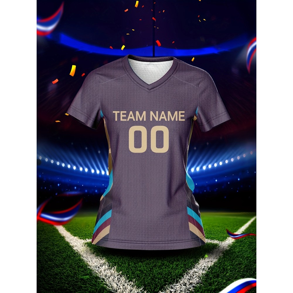 Custom Name and Number Women'S V-Neck Football Jersey, Team Training Sportswear, Comfortable Breathable, Quick-Drying, Daily Casual, Polyester, Slight Stretch, All Over Print, Regular Length, Spring/Summer/Fall, Knit Fabric, 210 g/m² Custom Name and Number Women'S V-Neck Football Jersey, Team Training Sportswear, Comfortable Breathable, Quick-Drying, Daily Casual, Polyester, Slight Stretch, All Over Print, Regular Length, Spring/Summer/Fall, Knit Fabric, 210 g/m²