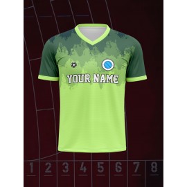 Customizable Youngsters' Soccer Jersey - V-Neck, Personalized Name & Number, Bright Green with Blue Accents, Comfortable for Sports, Outdoor Play & Training, Youth Sports Apparel | Vibrant Youth Top | Comfortable Polyester