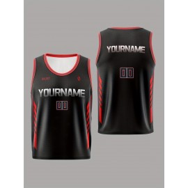 Customizable Kids' Basketball Jersey - Black with Red & White Accents, Breathable & Comfort Fit for Sports, Training, and Parties, Outdoor Basketball Gear | Customizable Jersey | Comfortable Fit, Basketball Jersey
