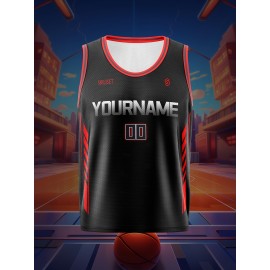 Customizable Kids' Basketball Jersey - Black with Red & White Accents, Breathable & Comfort Fit for Sports, Training, and Parties, Outdoor Basketball Gear | Customizable Jersey | Comfortable Fit, Basketball Jersey