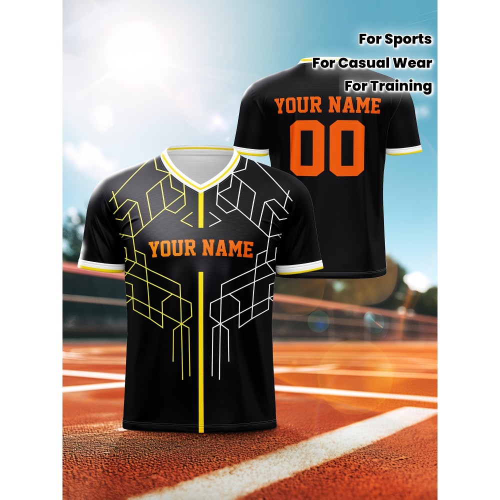 1pc Customizable V-Neck Soccer Jersey for Kids - 100% Polyester Knit Fabric, All-Over Print, Personalized Name & Number, Regular Fit for Boys & Girls - Ideal for Sports, Casual Wear, Training, Beach, Birthday & Outdoors 1pc Customizable V-Neck Soccer Jersey for Kids - 100% Polyester Knit Fabric, All-Over Print, Personalized Name & Number, Regular Fit for Boys & Girls - Ideal for Sports, Casual Wear, Training, Beach, Birthday & Outdoors